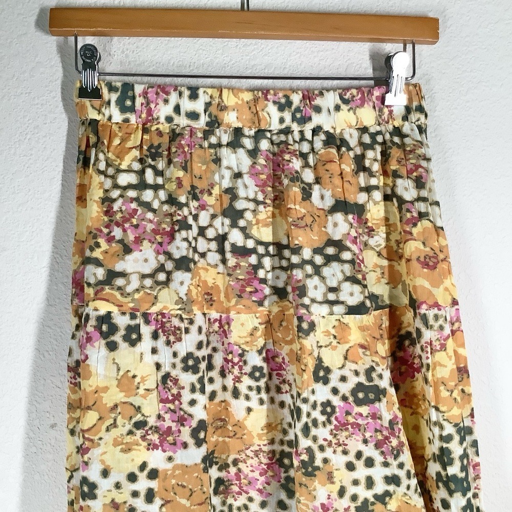 BA&SH Tiered Floral Midi Skirt M Semi Sheer Pull-On Hippie Festival Beach Resort - Picture 3 of 12